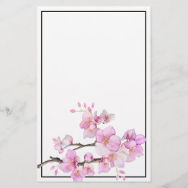 水彩ピンクの花びらが美しい桜の花 便箋