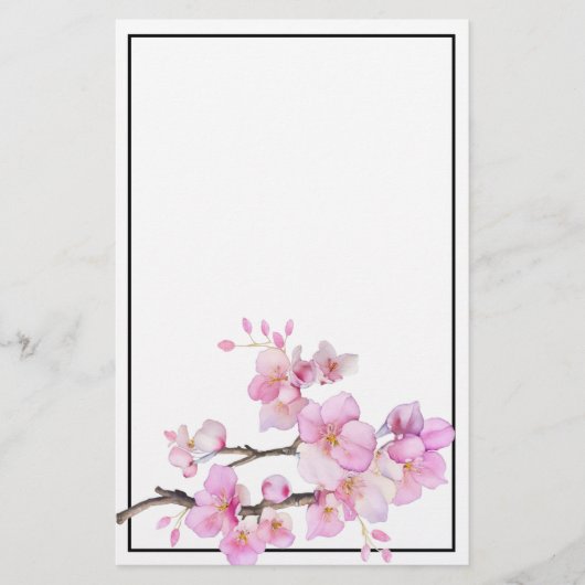 水彩ピンクの花びらが美しい桜の花 便箋 (正面)