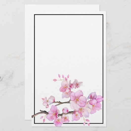 水彩ピンクの花びらが美しい桜の花 便箋 (正面/裏面)