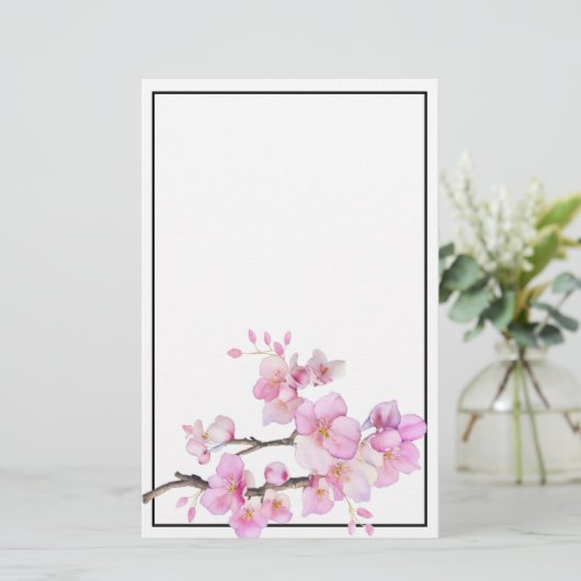 水彩ピンクの花びらが美しい桜の花 便箋 (スタンド正面)