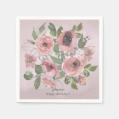 水彩ピンクの花をピンクに スタンダードカクテルナプキン (正面)