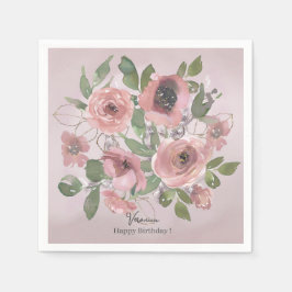 水彩ピンクの花をピンクに スタンダードカクテルナプキン