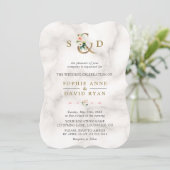 水彩ピンクの花アンパサンド大理石結婚ズ 招待状 (スタンド正面)