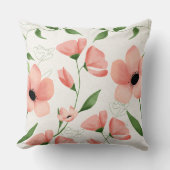 水彩ピンクの花エレガント柄 クッション (正面)