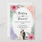 水彩ピンクの花カップルBoho Summer 結婚's 招待状 (正面)