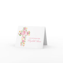 水彩ピンクの花クロスファースト聖餐式