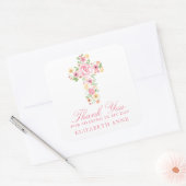 水彩ピンクの花クロスファースト聖餐式 スクエアシール (封筒)