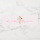 水彩ピンクの花クロスファースト聖餐式 ペットボトルラベル (シングルラベル)