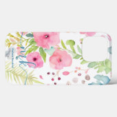 水彩ピンクの花シダ草原モノグラム名 Case-Mate iPhoneケース (裏面 (横))