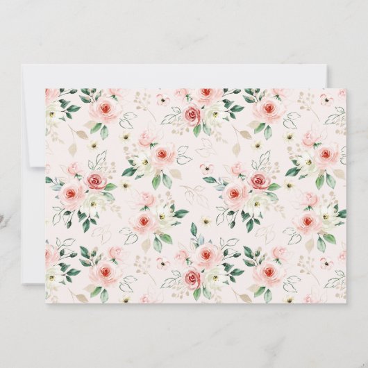 水彩ピンクの花バラ金ゴールド赤ちゃんシャワー 招待状 (裏面)