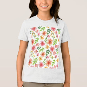 水彩ピンクの花パターン–69677 トライブレンドTシャツ
