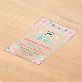 水彩ピンクの花パンダ子供誕生日 アクリル招待状 (レイダウン)