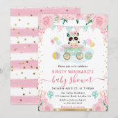 水彩ピンクの花パンダ赤ちゃんシャワー 招待状 (正面/裏面)