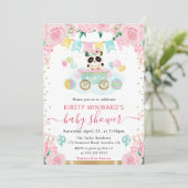 水彩ピンクの花パンダ赤ちゃんシャワー 招待状 (スタンド正面)