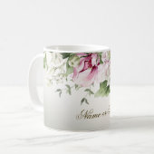 水彩ピンクの花フレーム シャイニーブロンズ エレガント コーヒーマグカップ (正面左)