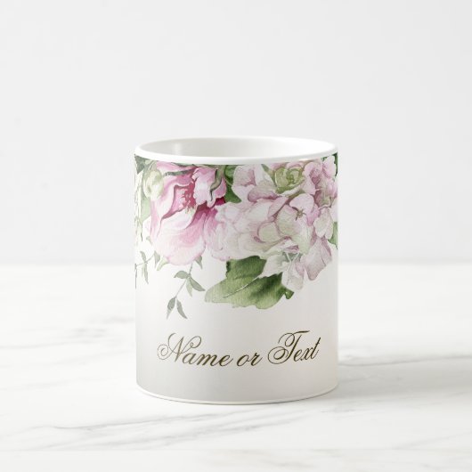 水彩ピンクの花フレーム シャイニーブロンズ エレガント コーヒーマグカップ (中央)