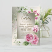 水彩ピンクの花フレーム シャイニーブロンズ エレガント 招待状 (スタンド正面)