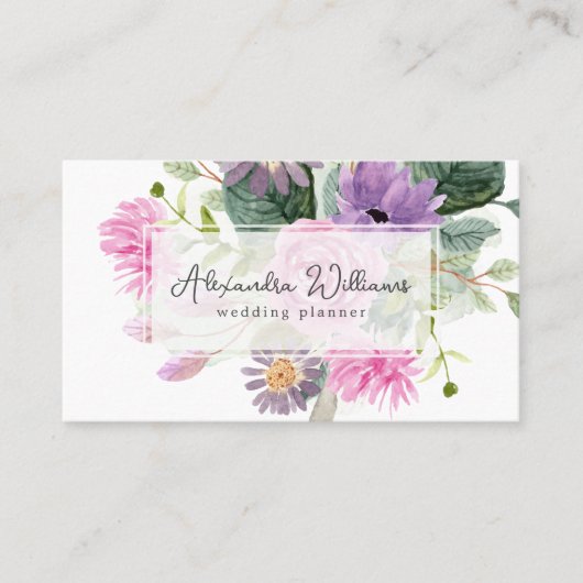 水彩ピンクの花フローラ名刺 名刺 (正面)