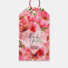 水彩ピンクの花ブライダルシャワーありがとう ギフトタグ