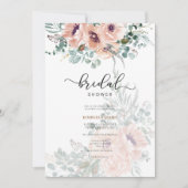 水彩ピンクの花ブライダルシャワー招待 招待状 (正面)