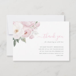 水彩ピンクの花ベビーシャワーサンキューカード サンキューカード