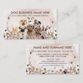 水彩ピンクの花ペットシッターのウォーカー犬 名刺 (正面/裏面)