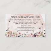 水彩ピンクの花ペットシッターのウォーカー犬 名刺 (裏面)