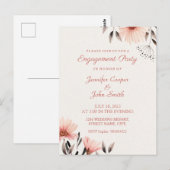 水彩ピンクの花モチーフのエンゲージメントパーティー ポストカード (正面/裏面)