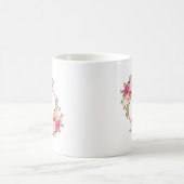 水彩ピンクの花モノグラム コーヒーマグカップ (中央)