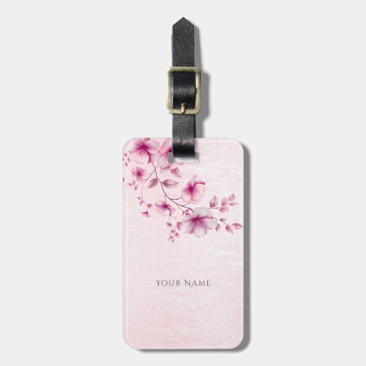 水彩ピンクの花ラゲッジタグ ラゲッジタグ (正面縦)