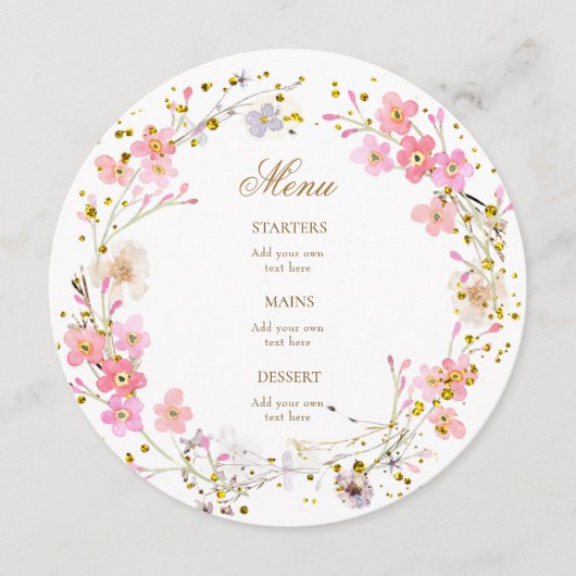 水彩ピンクの花リースメニュー メニュー (正面)