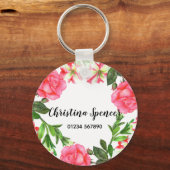 水彩ピンクの花リース円 キーホルダー (正面)