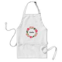 水彩ピンクの花リース円 スタンダードエプロン