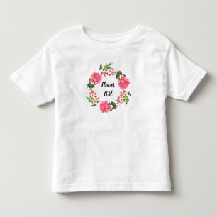 水彩ピンクの花リース円 トドラーTシャツ