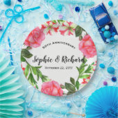 水彩ピンクの花リース円 ペーパープレート (パーティー)