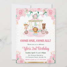 水彩ピンクの花動物の誕生日パーティー