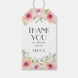 水彩ピンクの花咲きありがとうギフトラベル ギフトタグ