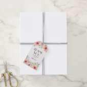 水彩ピンクの花咲きありがとうギフトラベル ギフトタグ (より糸付き)