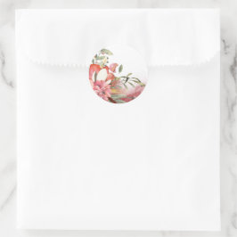 水彩ピンクの花四角ステッカー ラウンドシール