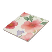 水彩ピンクの花大プリントフローラ白 タイル (側面)
