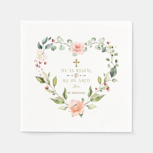水彩ピンクの花彼は復活金ゴールド復活祭 スタンダードカクテルナプキン (正面)