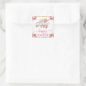 水彩ピンクの花春ラムイースター スクエアシール (バッグ)