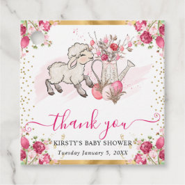 水彩ピンクの花春ラムベビーシャワー フェイバータグ
