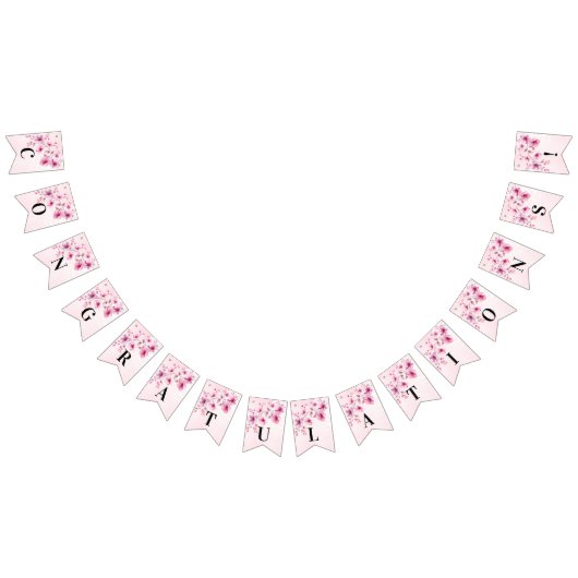 水彩ピンクの花束フラッグ バンティングフラッグ (全)