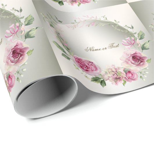水彩ピンクの花枠 シャイニーブロンズ エレガント ラッピングペーパー (ロールコーナー)