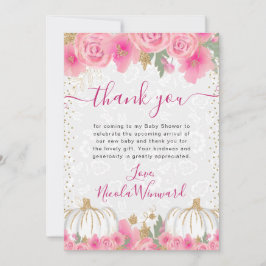 水彩ピンクの花秋かぼちゃ赤ちゃんシャワー サンキューカード