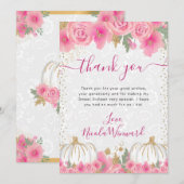 水彩ピンクの花秋カボチャ甘い16 サンキューカード (正面/裏面)