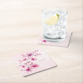 水彩ピンクの花紙コースター スクエアペーパーコースター (インサイチュ)