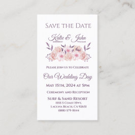 水彩ピンクの花結婚 – 日付を保存 名刺