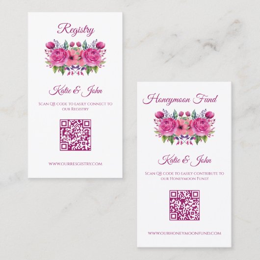 水彩ピンクの花花花花束結婚の登録簿 –  名刺 (正面/裏面)